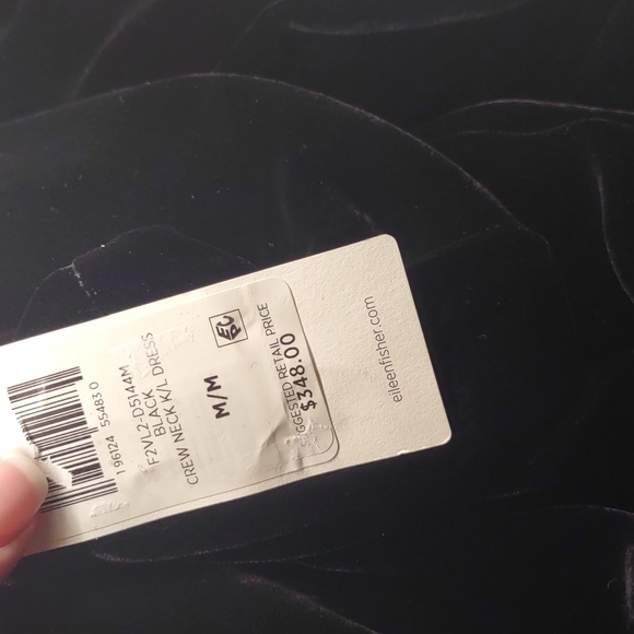 Eileen Fisher easy fit black velvet dress Hand pockets knee length New Small - Picture 4 of 5